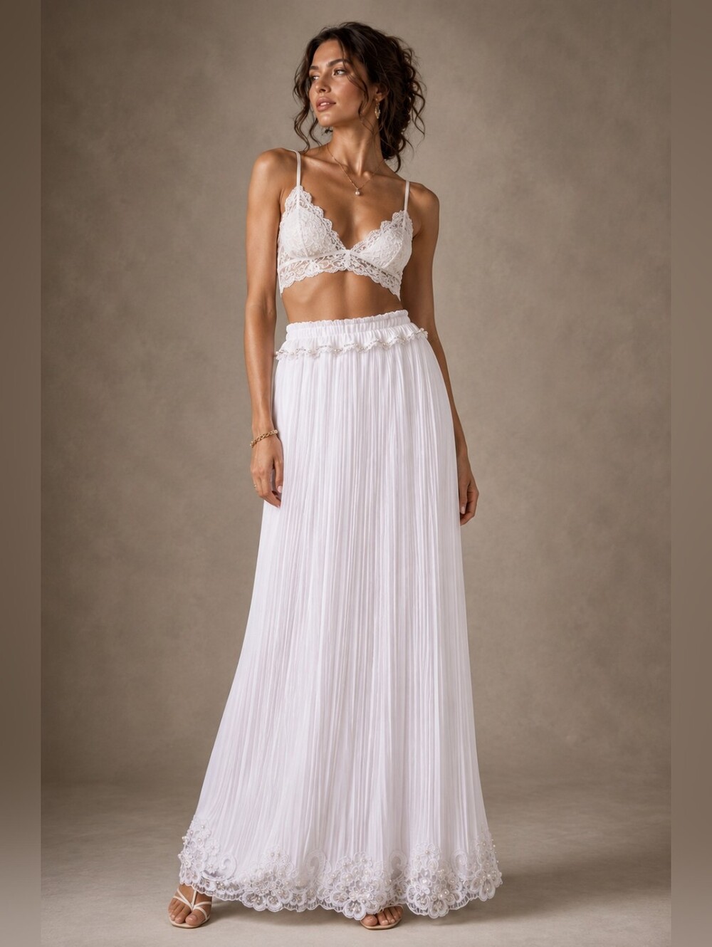 Pleated Maxi | Bridal Lace Hem | Romantic Cottagecore Wedding Skirt